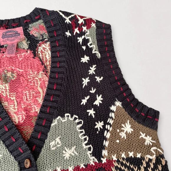 90s Embroidered Grandmacore Dark Floral Sweater Vest Cottagecore Whimsygoth Sz S - Picture 5 of 9